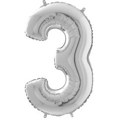 Μπαλόνια foil Jumbo ασημί αριθμός 3 (1 μέτρο)