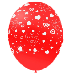 Μπαλόνια 12 ιντσών τυπωμένο με I love you και καρδιές (100 τεμάχια) All Around τύπωμα