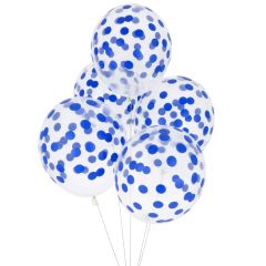 Balloons 12 inch with confetti blue 5 pcs pack