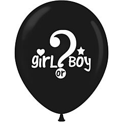 Μπαλόνια 12 ιντσών μαύρα τυπωμένα με Boy or Girl (15 Τεμάχια)