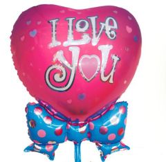 Μπαλόνι foil 36 ιντσών Καρδιά φούξια με φιόγκο I Love You ND