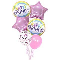 Happy Birthday ροζ Σετ με μπαλόνια (6 τεμαχίων)