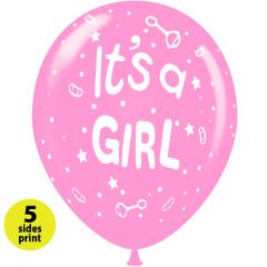 Μπαλόνια 12 ιντσών It's a Girl κουδουνίστρες (100 τεμάχια) 5 πλευρές εκτύπωση
