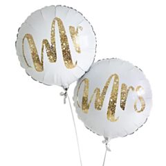 Balloons Mr and Mrs Round white 45cm - 2 Pcs Set