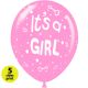 Μπαλόνια 12 ιντσών It's a Girl κουδουνίστρες (100 τεμάχια) 5 πλευρές εκτύπωση