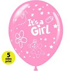 Μπαλόνια 12 ιντσών It's a Girl αρκουδάκι (100 τεμάχια) 5 πλευρές εκτύπωση