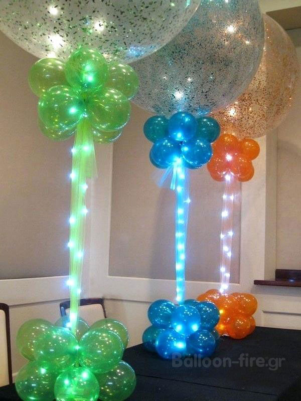 Μπαλόνια μεγάλα γεμισμένα με κομφετί και led 