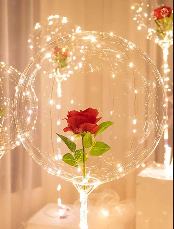Bubble μπαλόνι με λουλούδι μέσα και led φωτισμό
