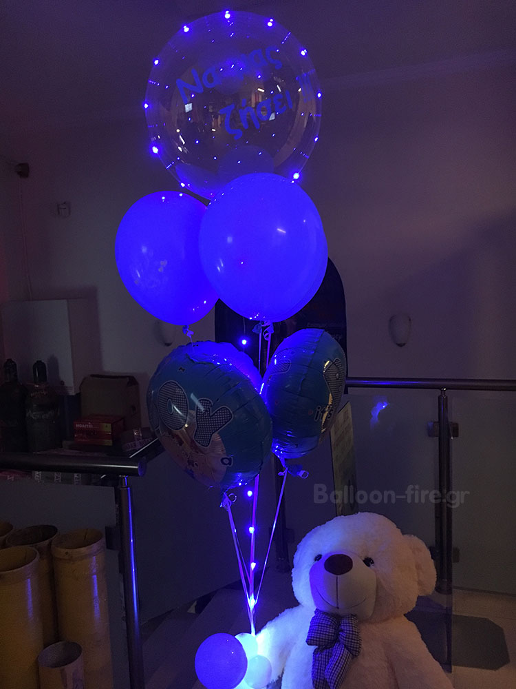 Μπαλόνια Led με λούτρινο αρκουδάκι για γέννηση
