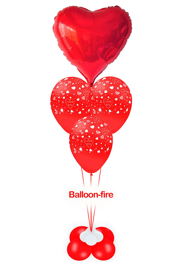 Κατασκευή Βαλεντίνου με βάση μπαλόνια τυπωμένα καρδιές και 36'' μπαλόνι